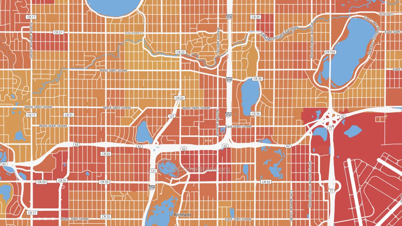 Windom, Minneapolis, MN Map of Vehicle Theft Rates
