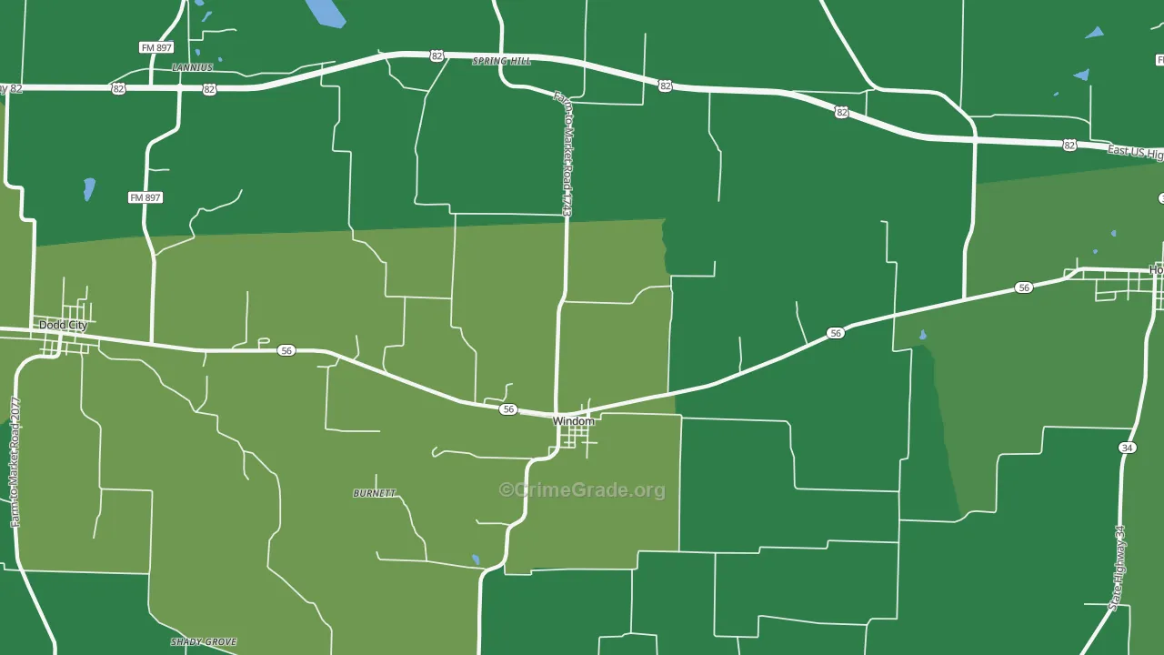 Windom, TX Map of Vehicle Theft Rates