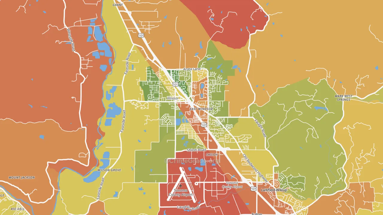 Windsor, CA Map of Vehicle Theft Rates