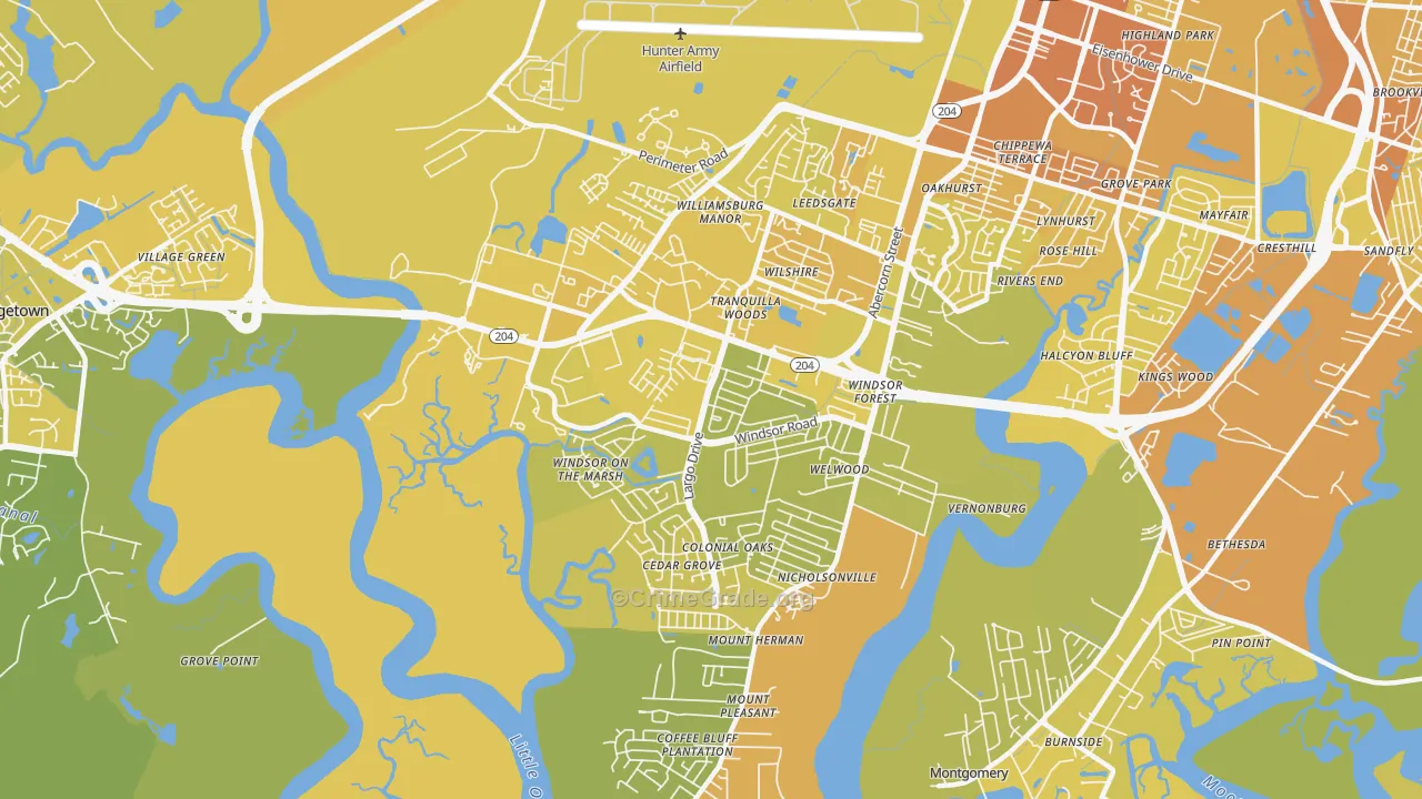Windsor Forest, Savannah, GA Map of Vehicle Theft Rates
