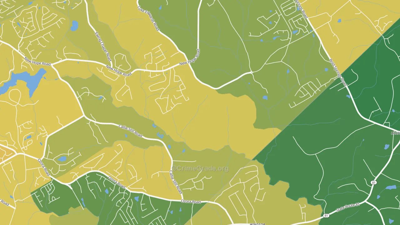 Windsor, GA Map of Vehicle Theft Rates
