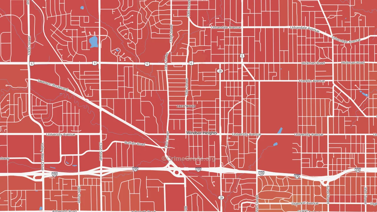 Windsor Heights, IA Map of Vehicle Theft Rates