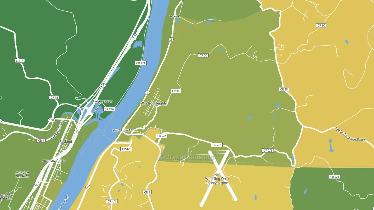 Windsor Heights, WV Map of Vehicle Theft Rates