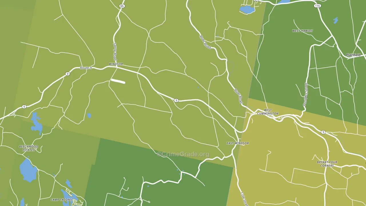 Windsor, MA Map of Vehicle Theft Rates