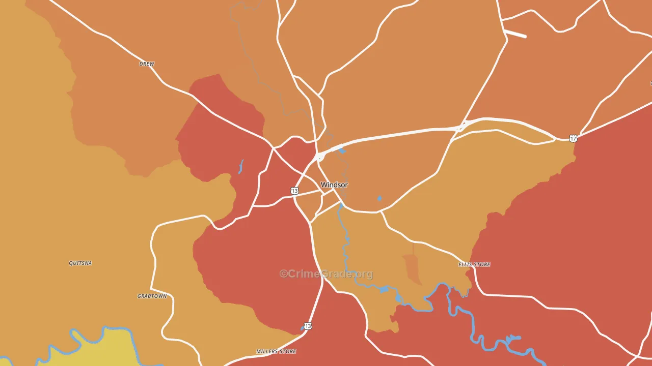 Windsor, NC Map of Vehicle Theft Rates