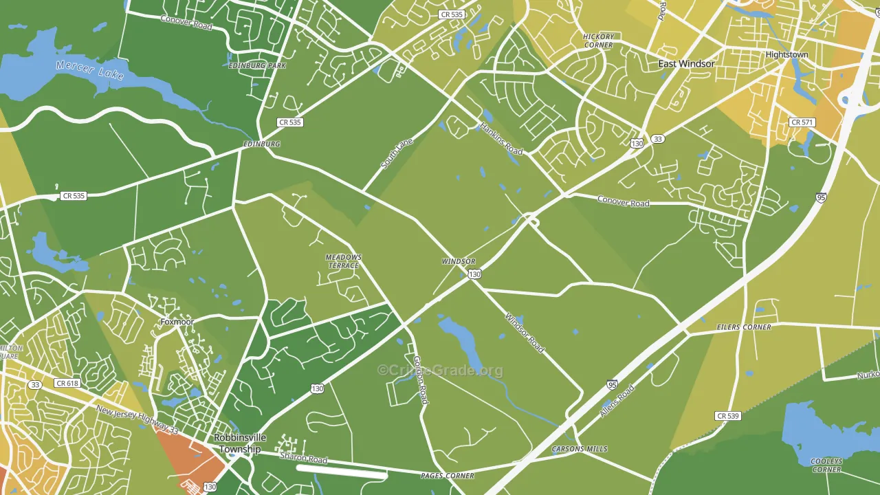 Windsor, NJ Map of Vehicle Theft Rates