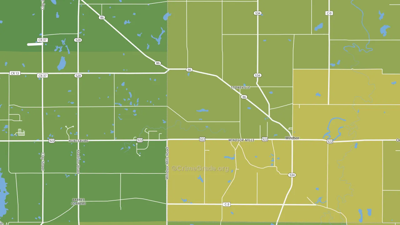Windsor, OH Map of Vehicle Theft Rates