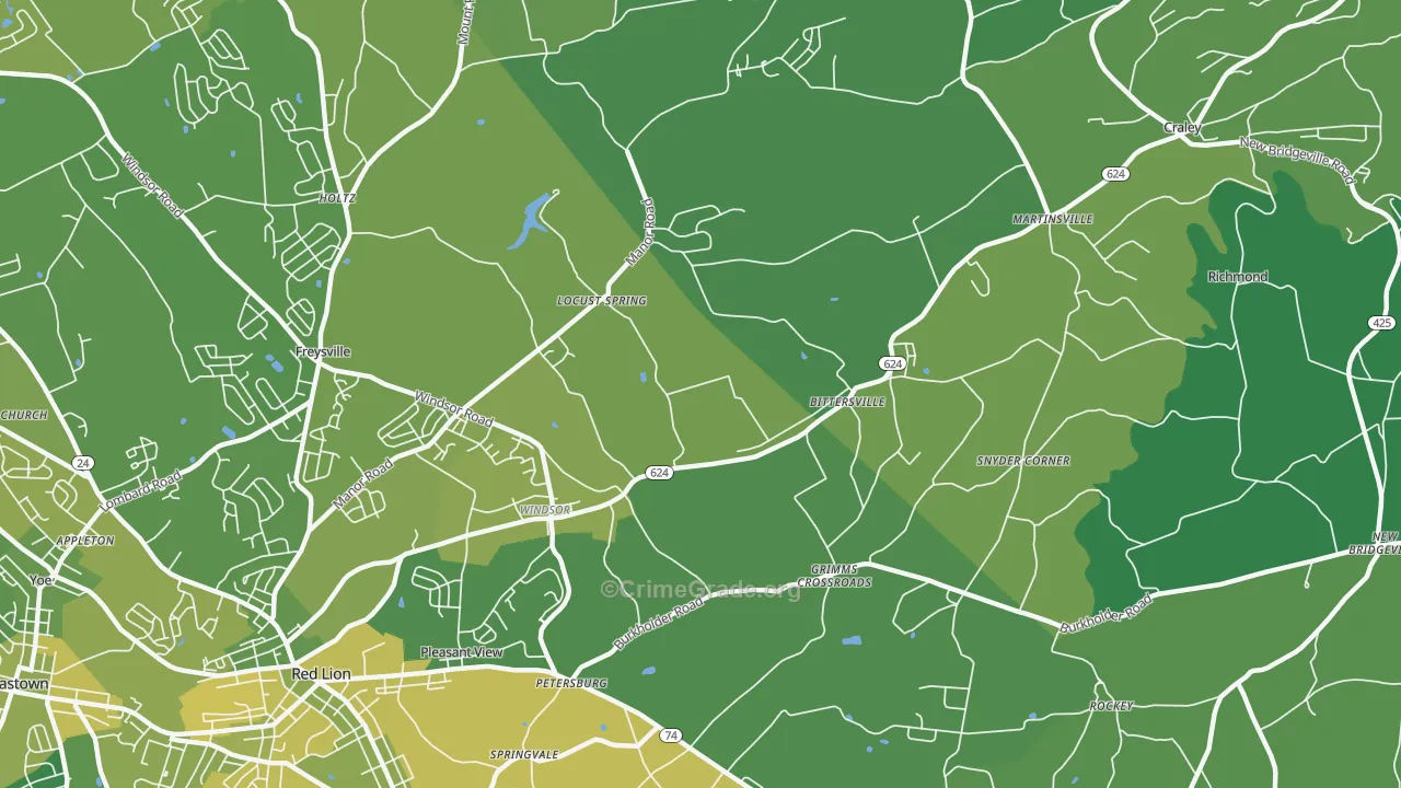 Windsor, PA Map of Vehicle Theft Rates