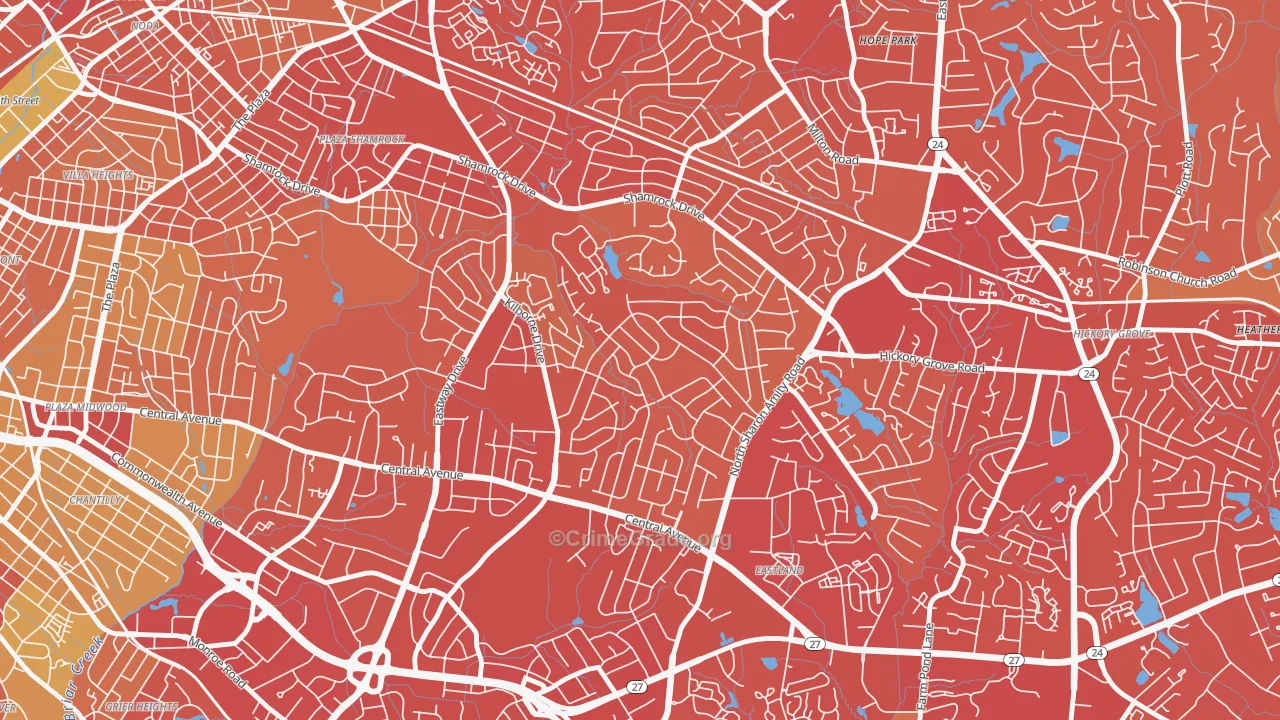 Windsor Park, Charlotte, NC Map of Vehicle Theft Rates