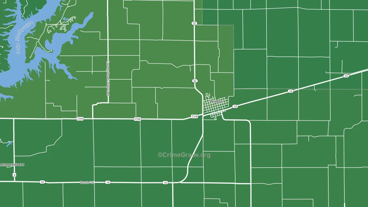 Windsor Shelby County, IL Map of Vehicle Theft Rates