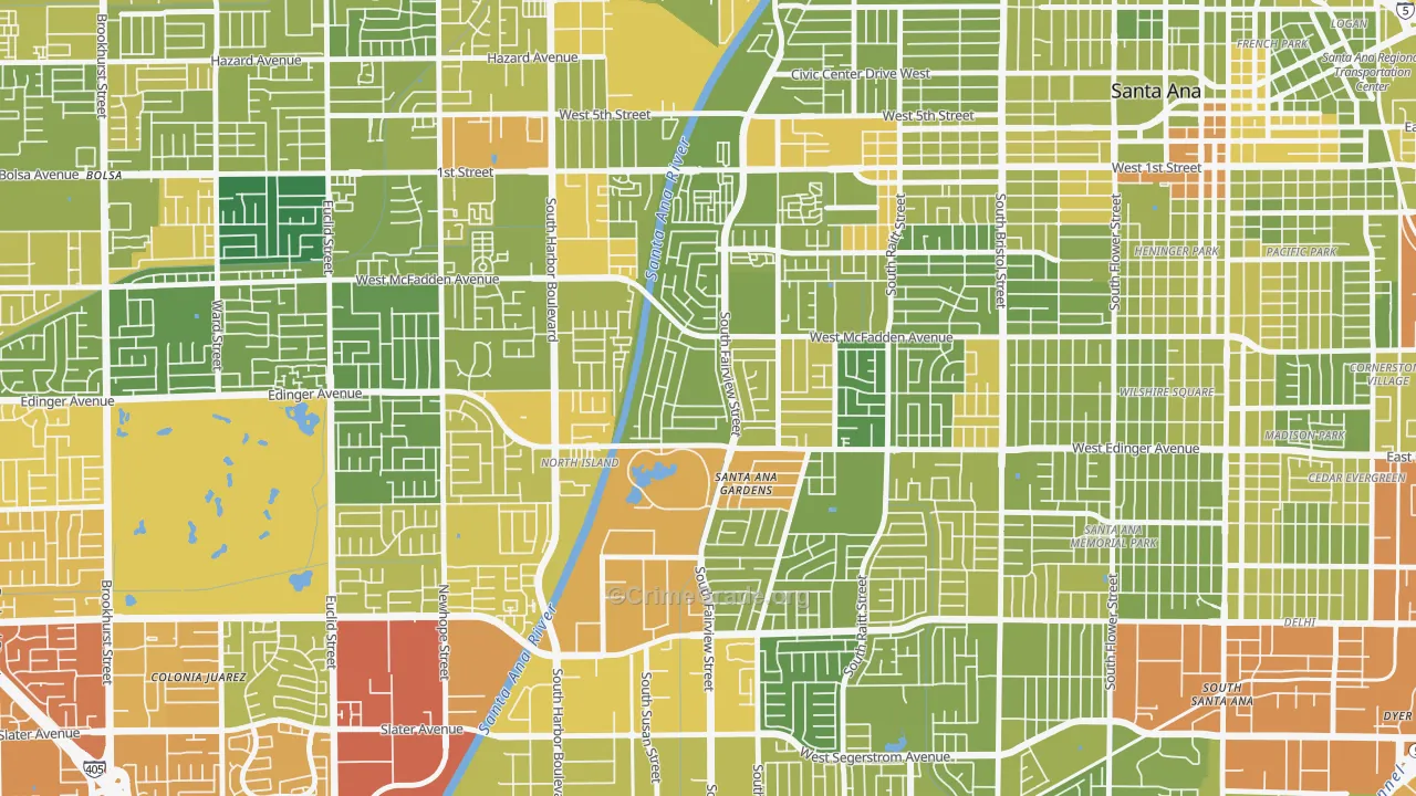 Windsor Village, Santa Ana, CA Map of Vehicle Theft Rates