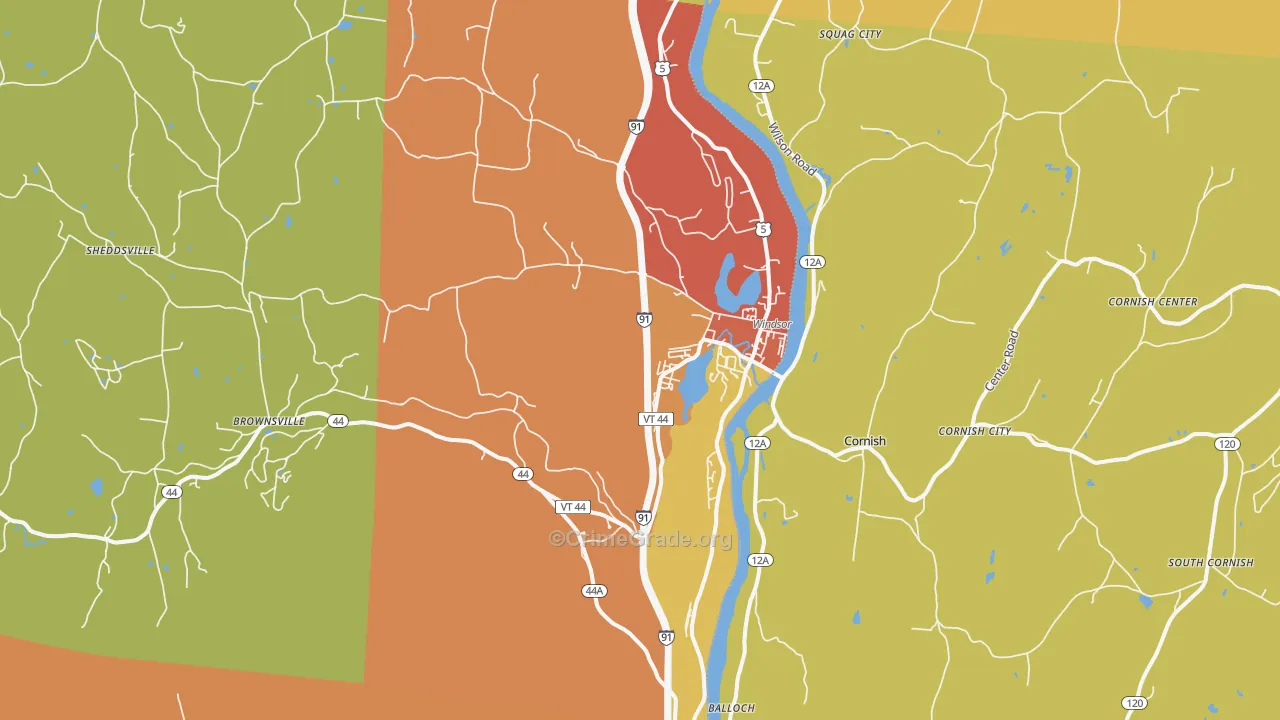 Windsor, VT Map of Vehicle Theft Rates