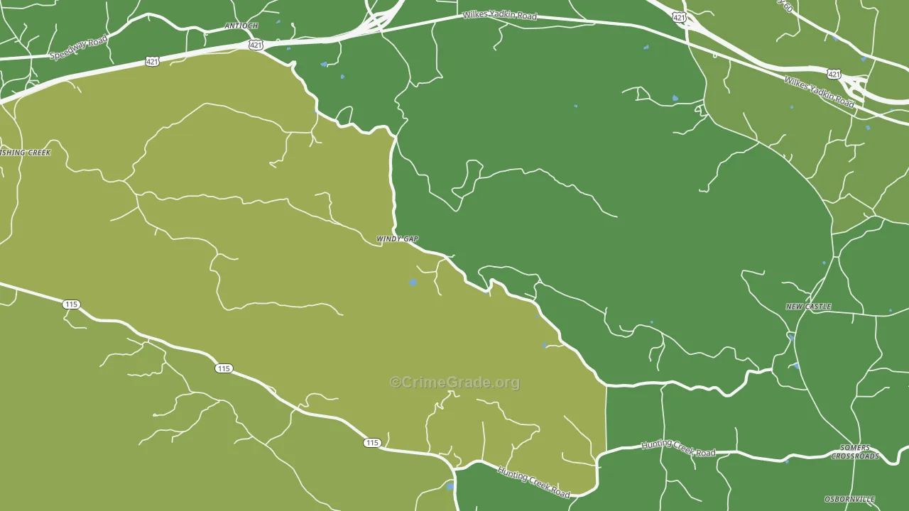 Windy Gap, NC Map of Vehicle Theft Rates