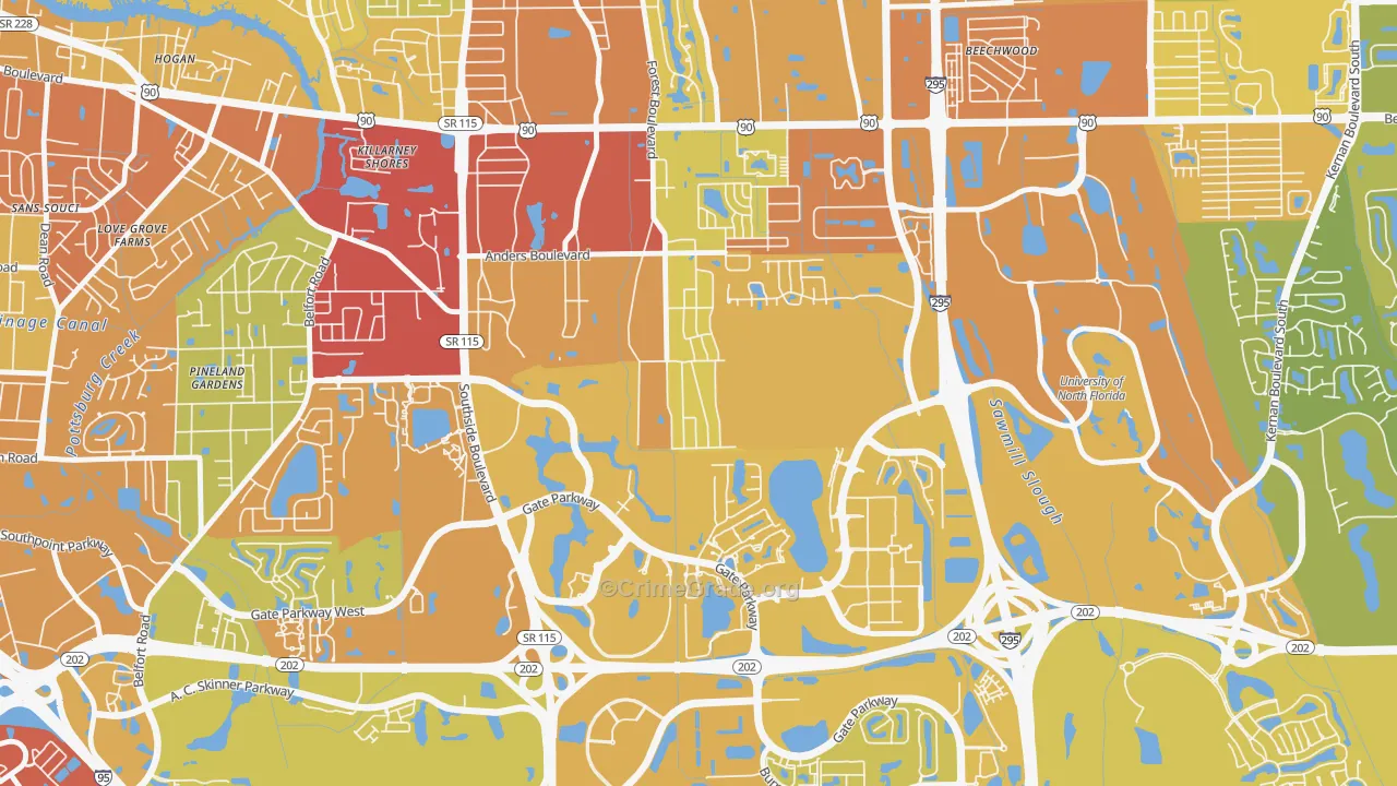 Windy Hill, Jacksonville, FL Map of Vehicle Theft Rates