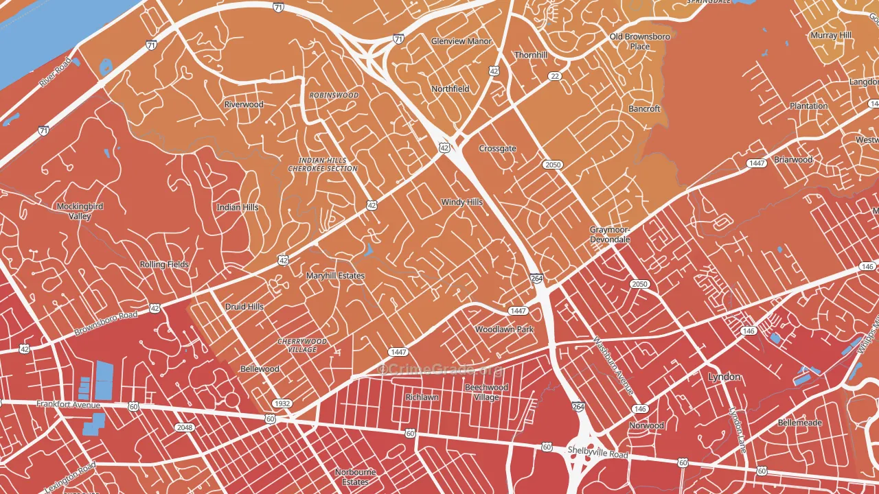 Windy Hills, KY Map of Vehicle Theft Rates