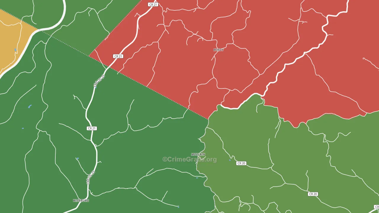 Windy, WV Map of Vehicle Theft Rates