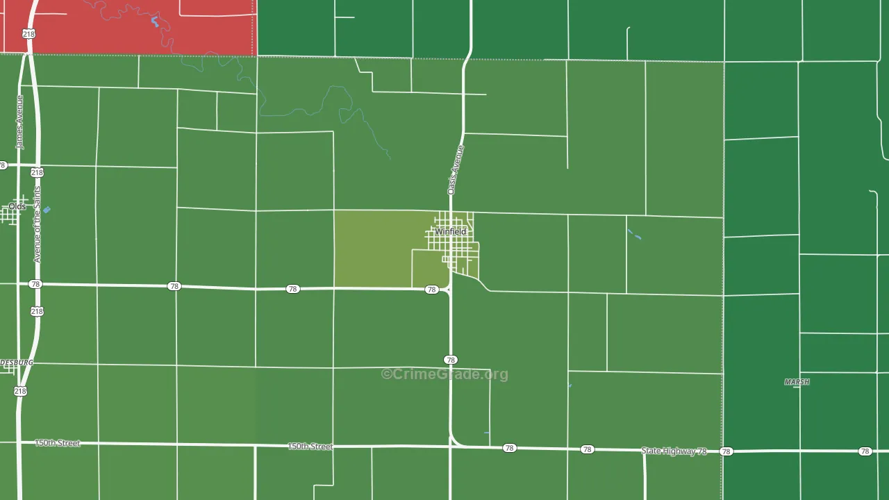 Winfield, IA Map of Vehicle Theft Rates