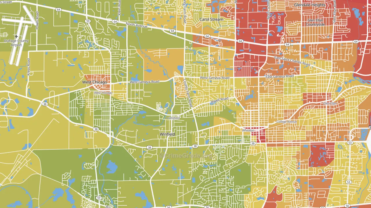 Winfield, IL Map of Vehicle Theft Rates