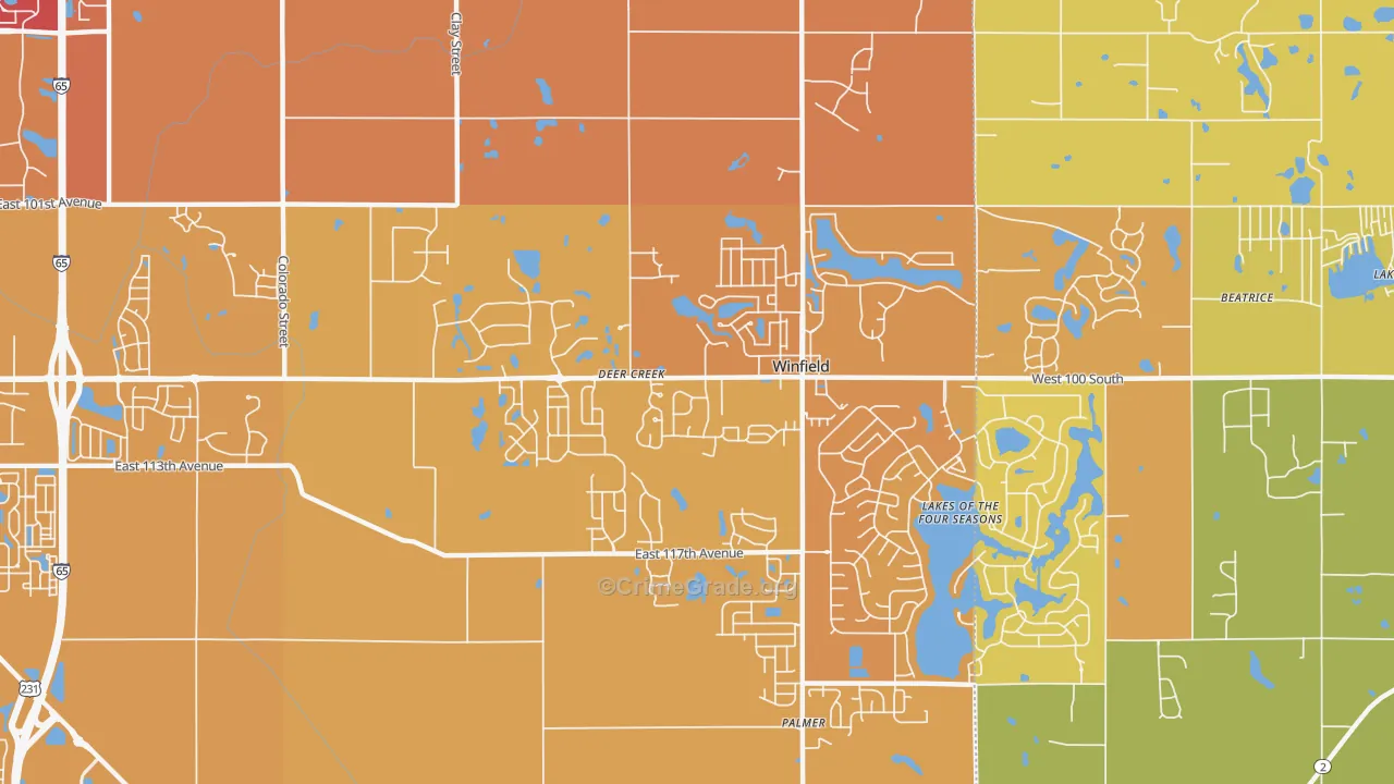 Winfield, IN Map of Vehicle Theft Rates