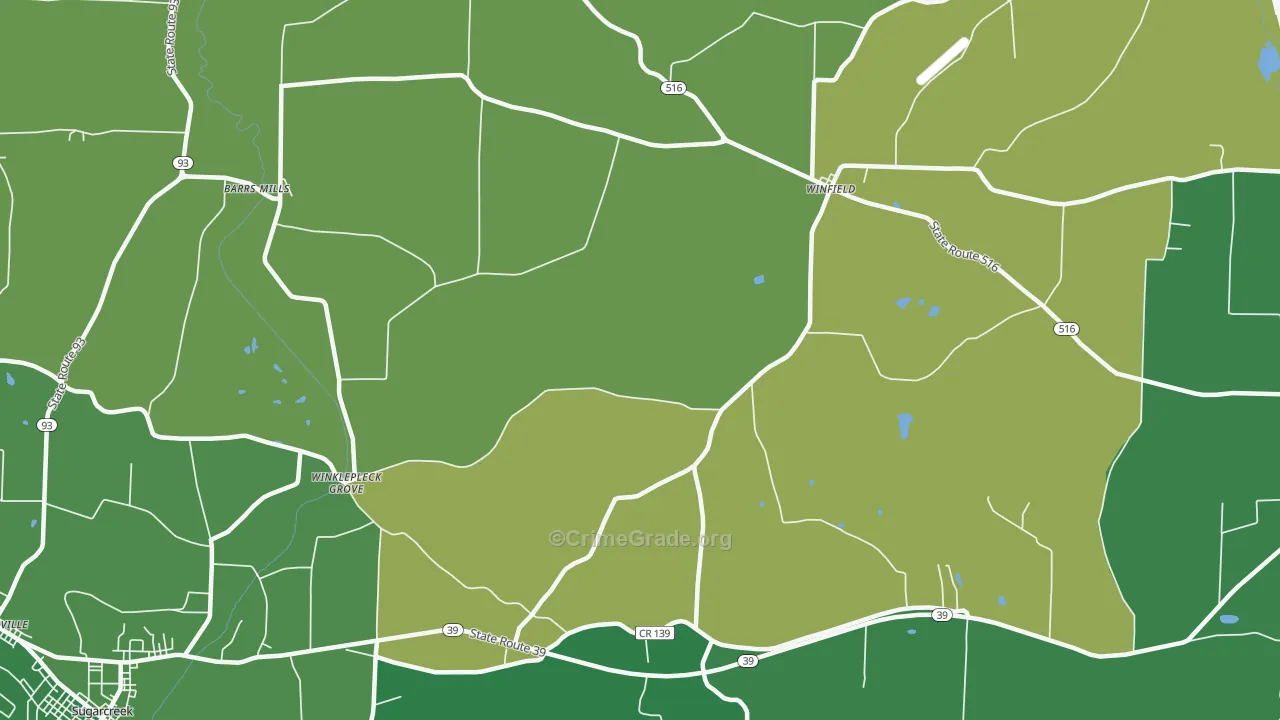 Winfield, OH Map of Vehicle Theft Rates