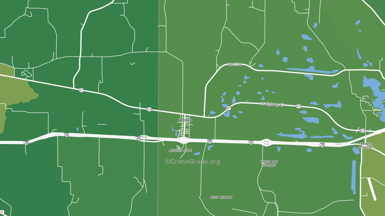 Winfield, TX Map of Vehicle Theft Rates