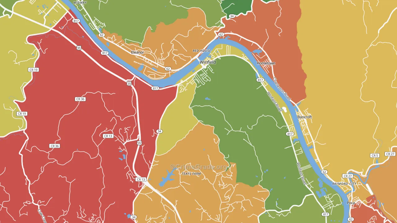 Winfield, WV Map of Vehicle Theft Rates