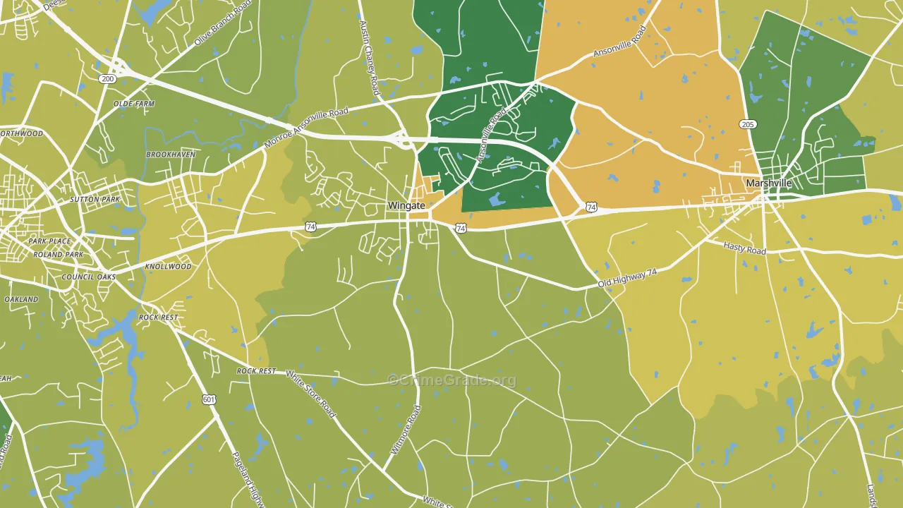 Wingate, NC Map of Vehicle Theft Rates