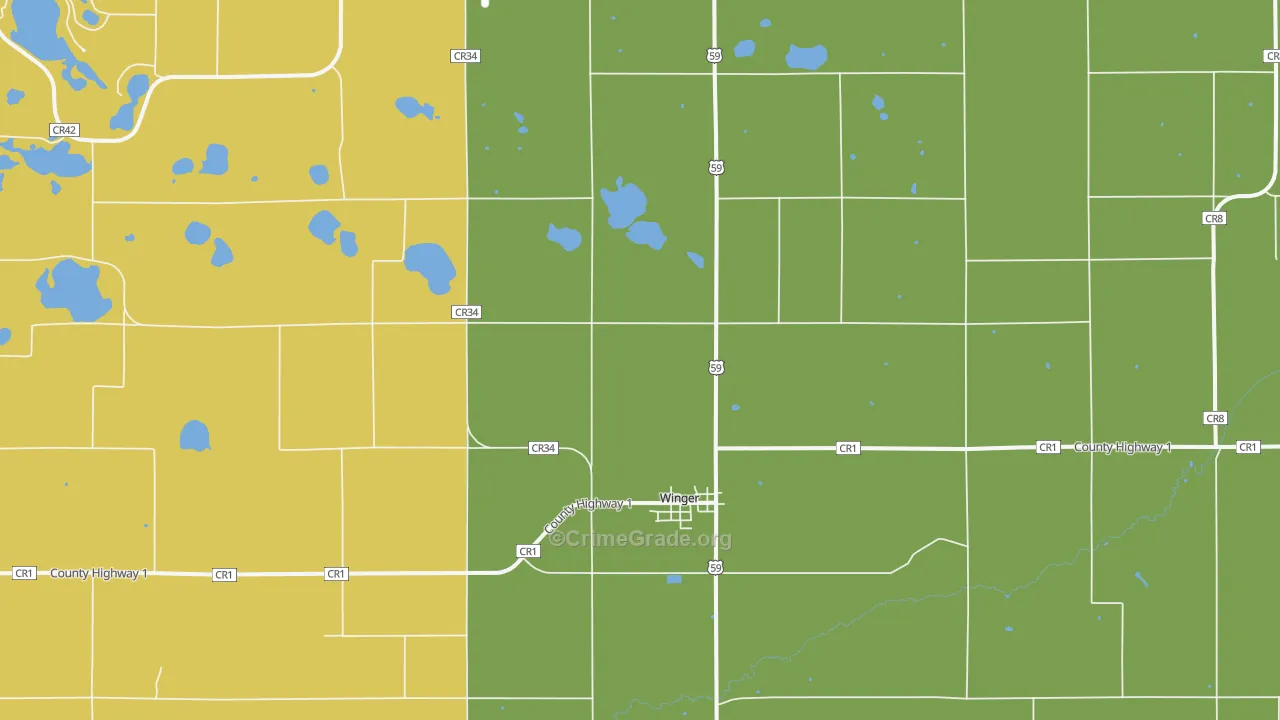 Winger, MN Map of Vehicle Theft Rates