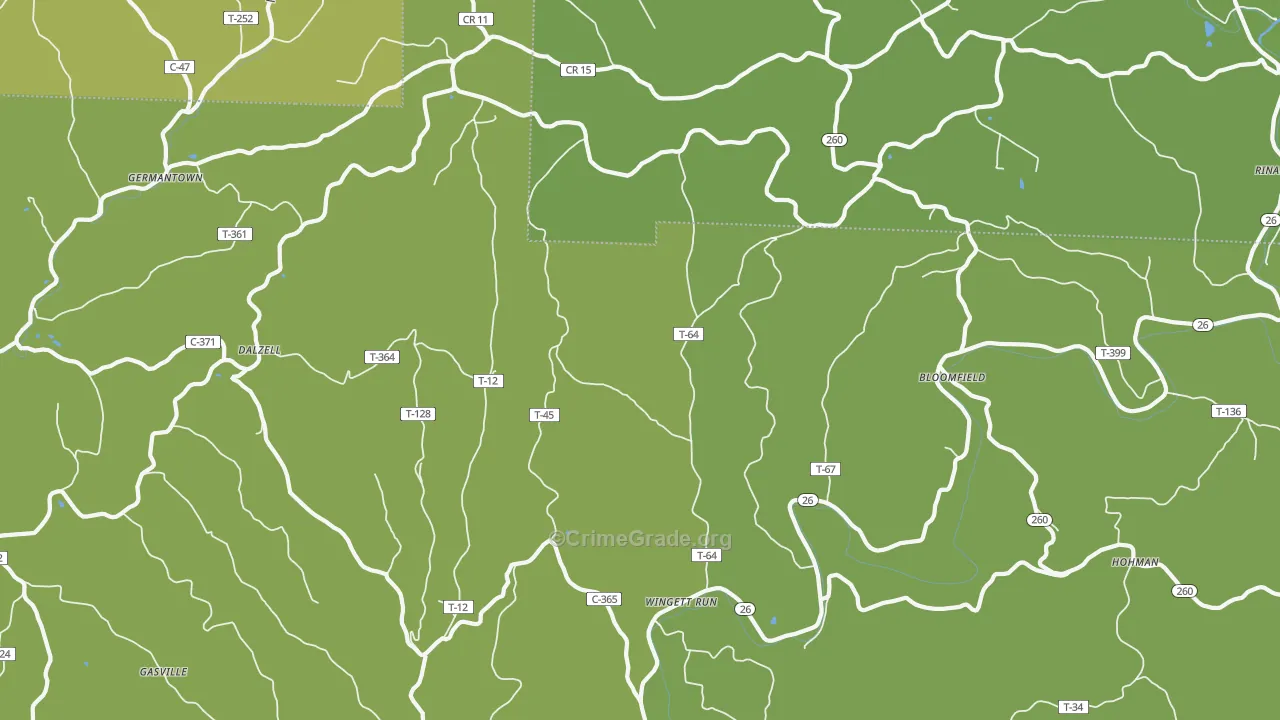 Wingett Run, OH Map of Vehicle Theft Rates