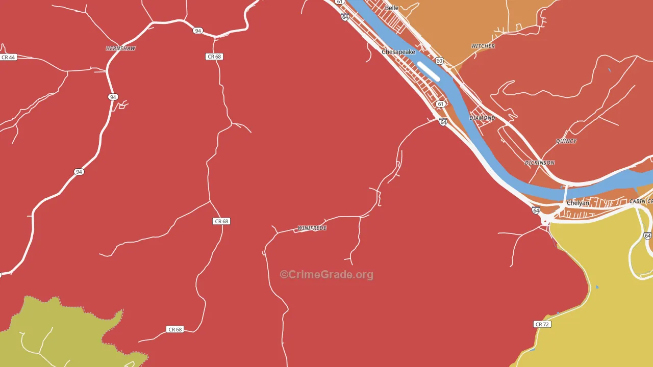 Winifrede, WV Map of Vehicle Theft Rates