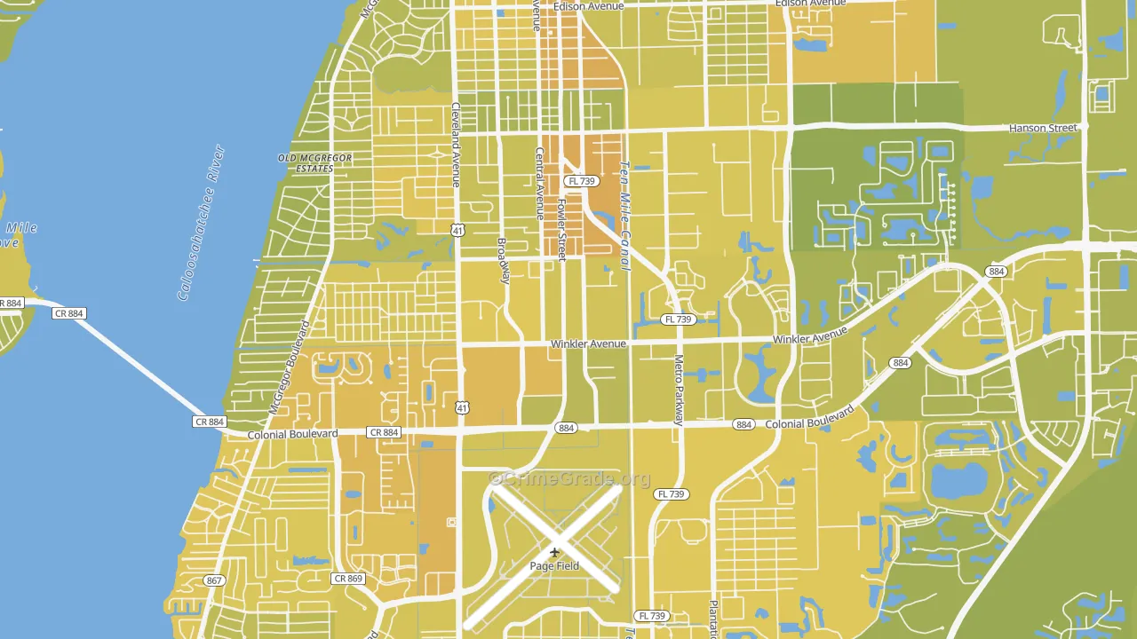 Winkler Safe Neighborhood, Fort Myers, FL Map of Vehicle Theft Rates