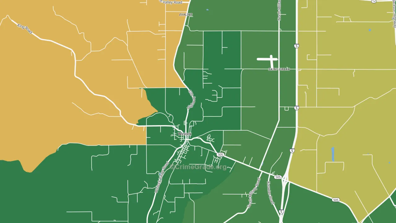 Winlock, WA Map of Vehicle Theft Rates