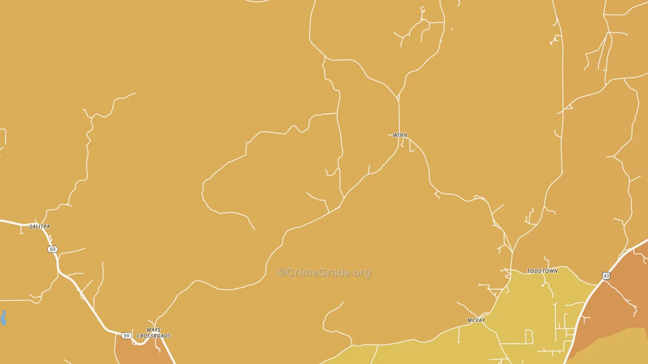 Winn, AL Map of Vehicle Theft Rates
