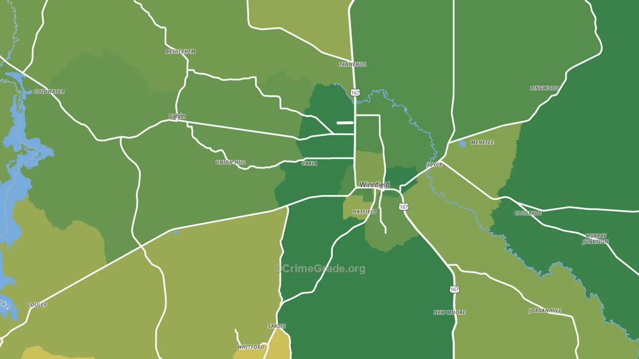 Winn Parish, LA Map of Vehicle Theft Rates