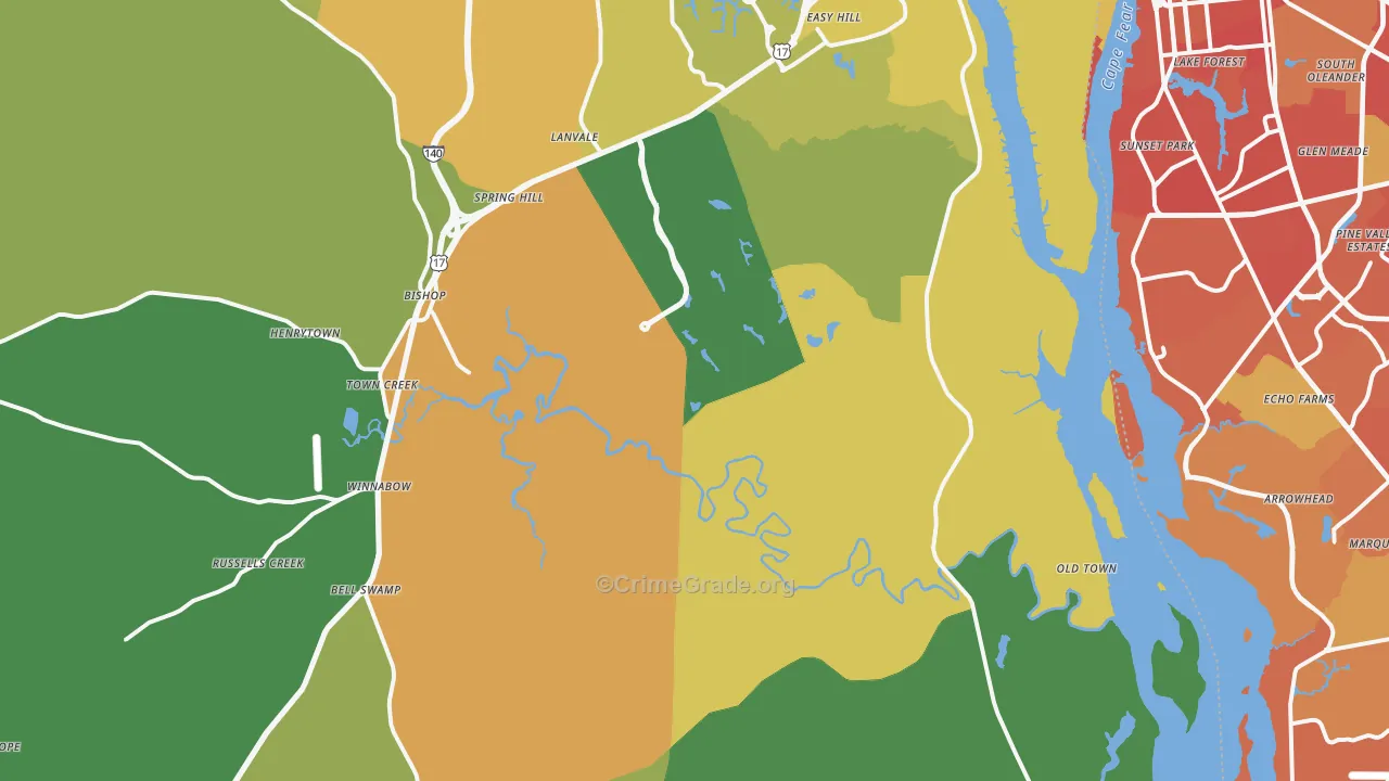 Winnabow, NC Map of Vehicle Theft Rates