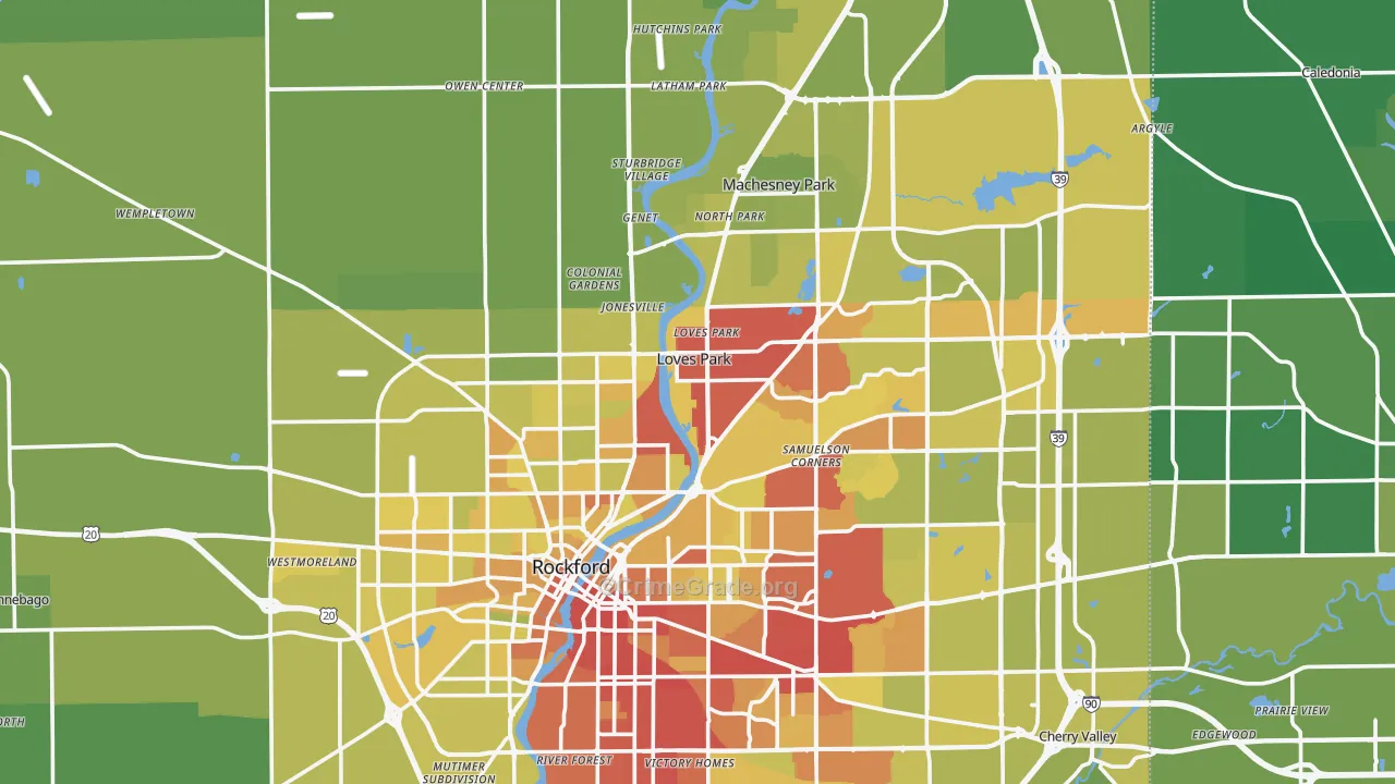 Winnebago County, IL Map of Vehicle Theft Rates