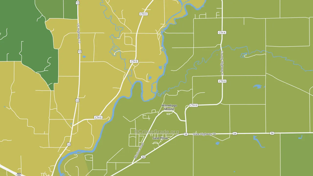 Winnebago Mission, WI Map of Vehicle Theft Rates