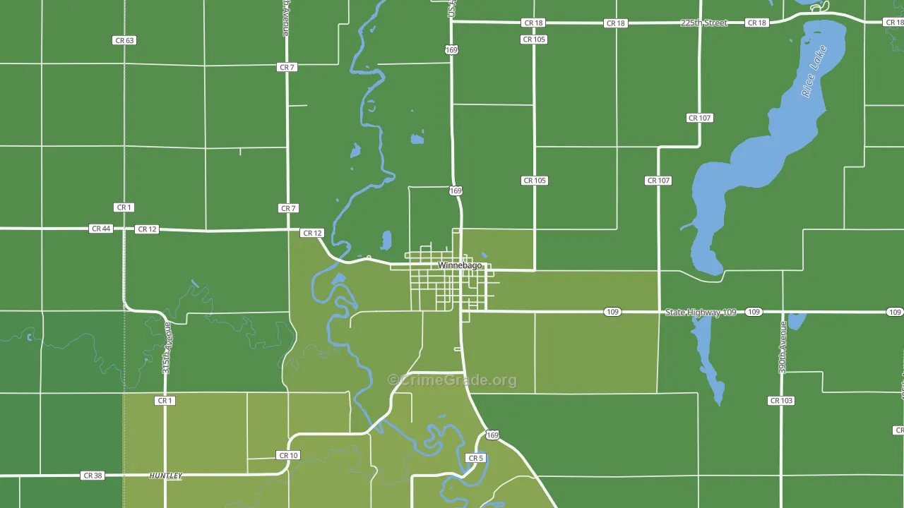 Winnebago, MN Map of Vehicle Theft Rates