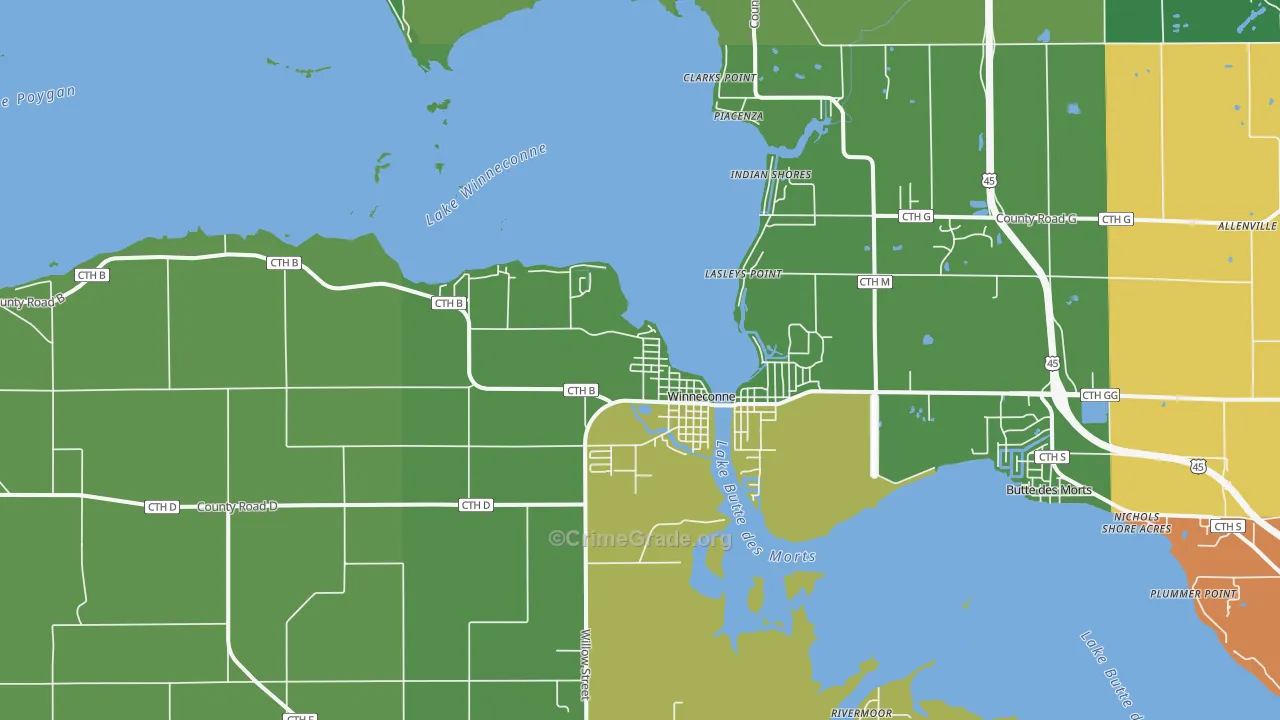 Winneconne, WI Map of Vehicle Theft Rates