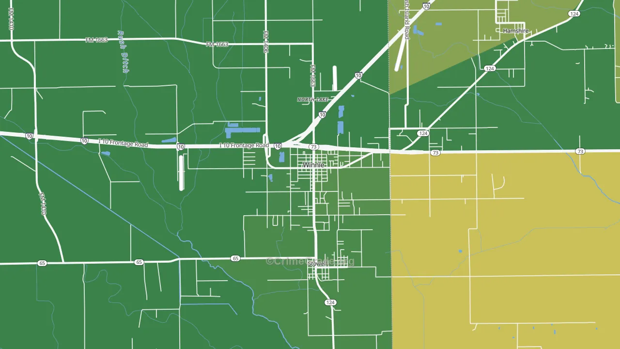 Winnie, TX Map of Vehicle Theft Rates