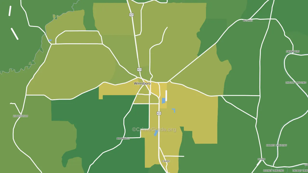 Winnsboro, LA Map of Vehicle Theft Rates