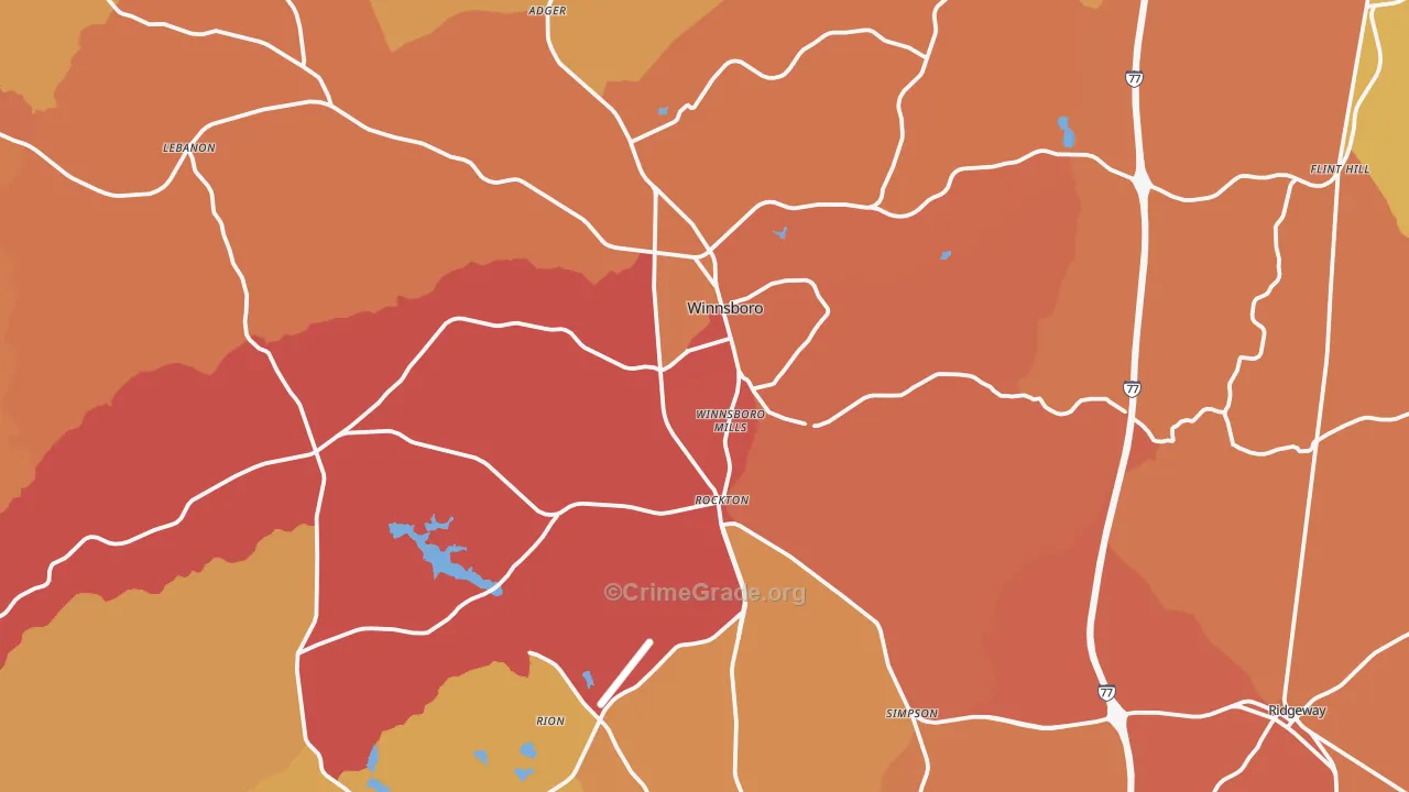 Winnsboro, SC Map of Vehicle Theft Rates