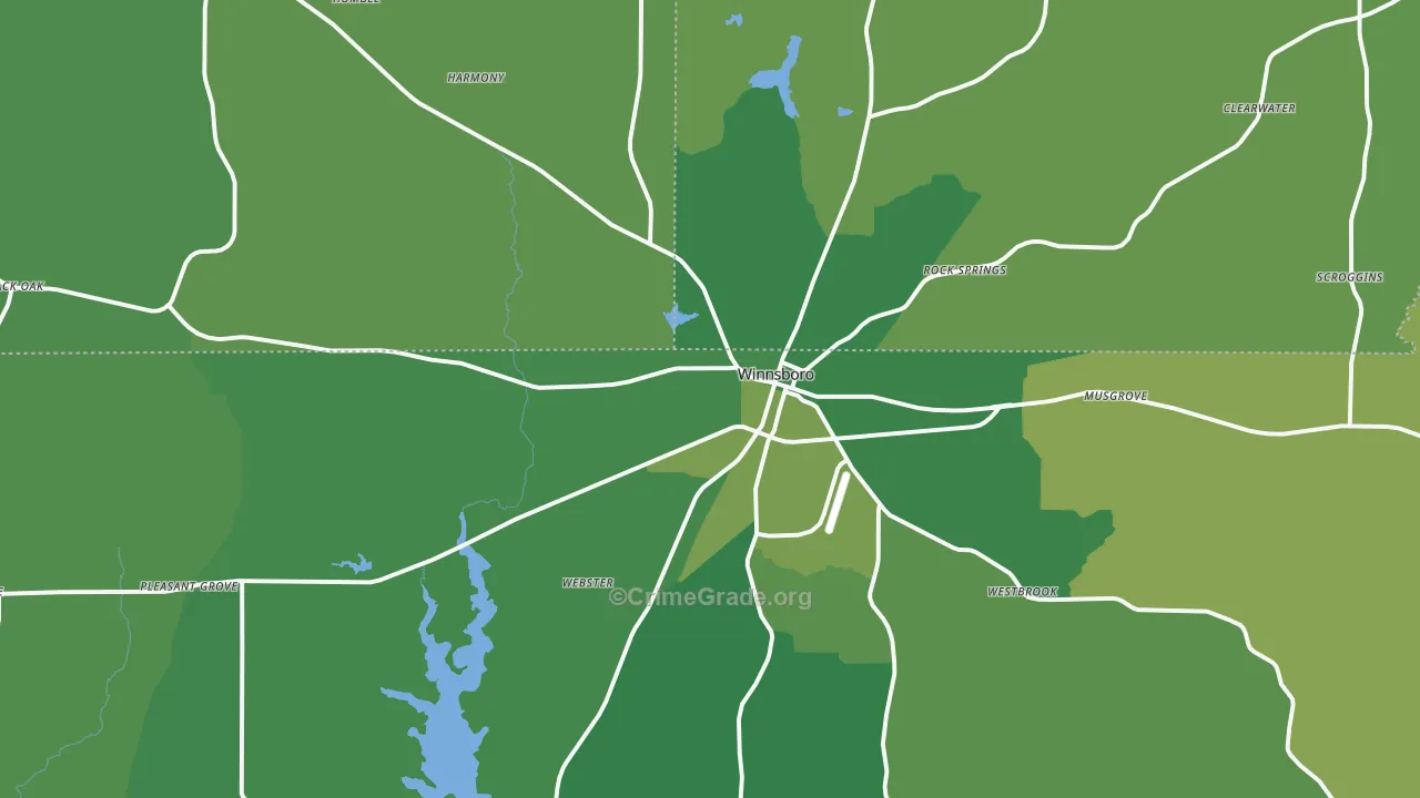 Winnsboro, TX Map of Vehicle Theft Rates
