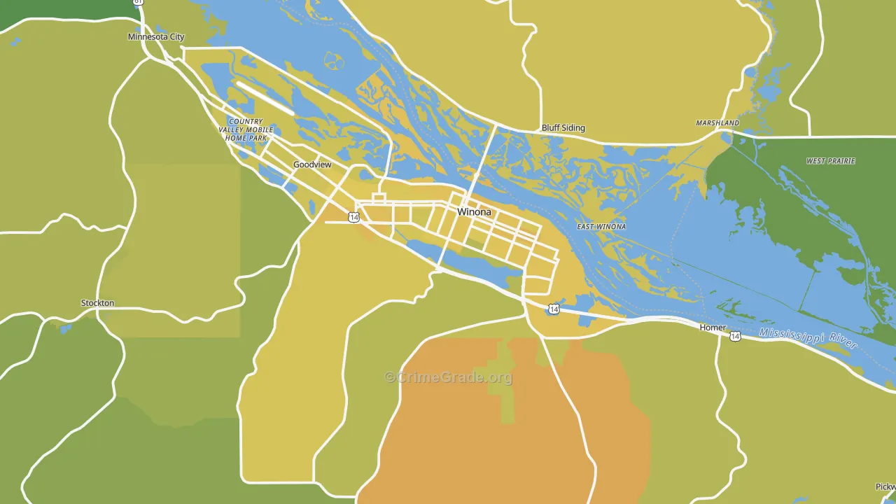 Winona, MN Map of Vehicle Theft Rates