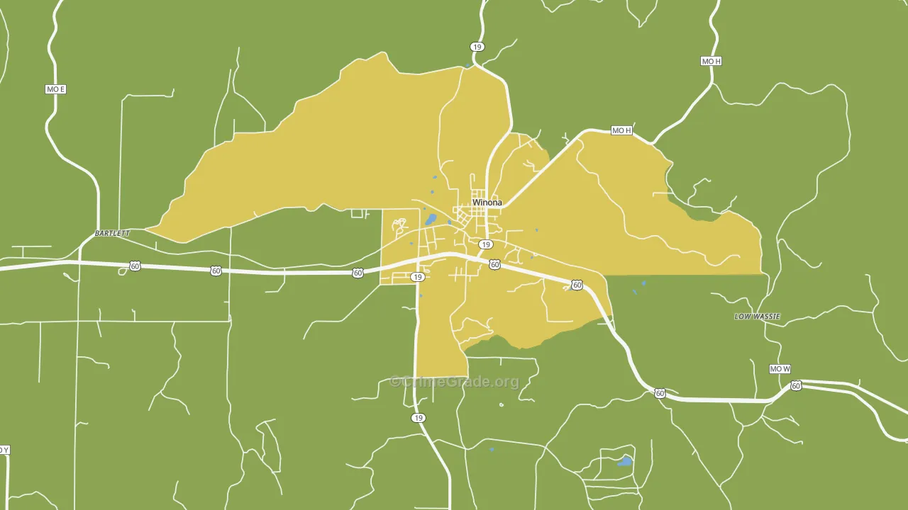 Winona, MO Map of Vehicle Theft Rates