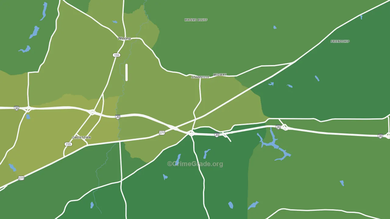 Winona, TX Map of Vehicle Theft Rates