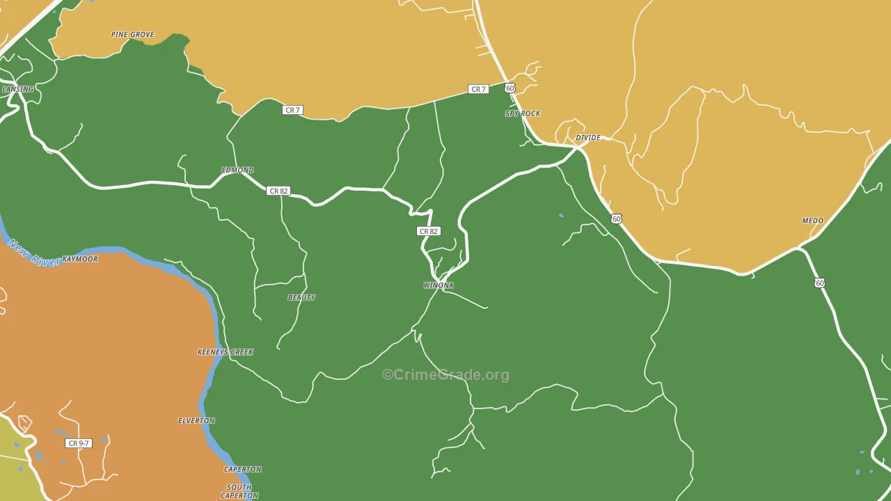 Winona, WV Map of Vehicle Theft Rates