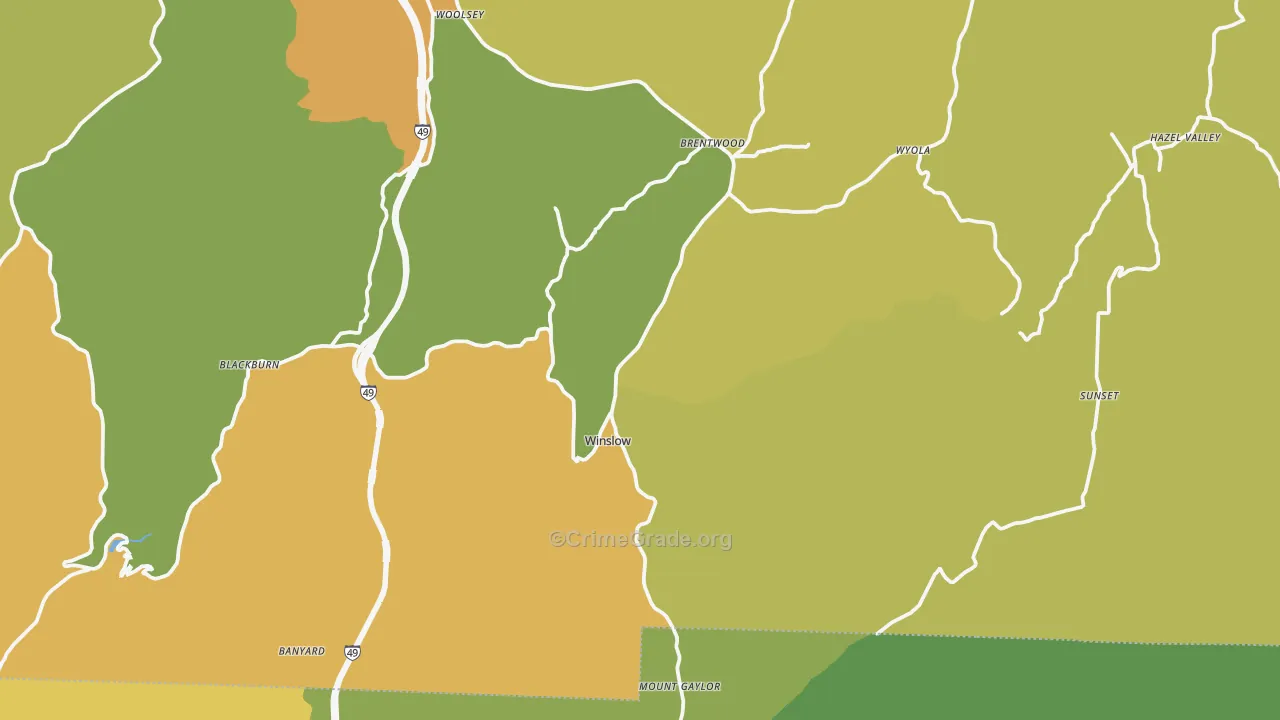 Winslow, AR Map of Vehicle Theft Rates