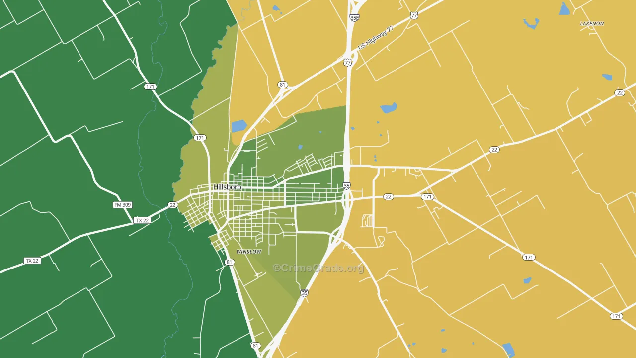 Winslow, TX Map of Vehicle Theft Rates