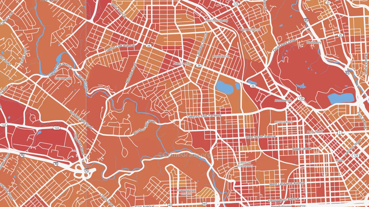 Winsor Hills, Baltimore, MD Map of Vehicle Theft Rates